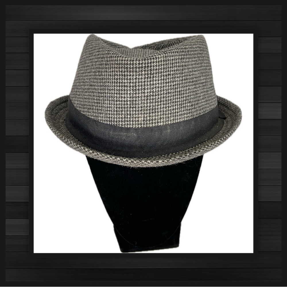 Free Authority Houndstooth Fedora with Black Ribbon Strap